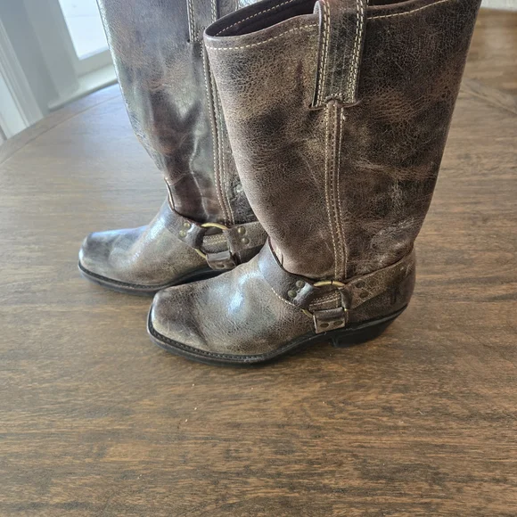 Frye Distressed Brown Harness Boots - Picture 4 of 7